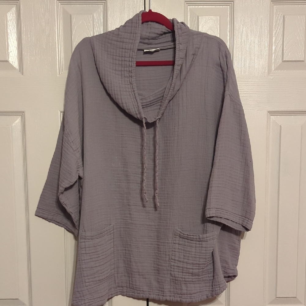 Gray Hooded Poncho Top